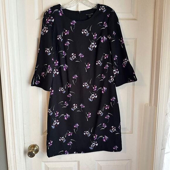 Banana Republic Black Purple Floral Bell Sleeves Dress Women's Size 4 - Picture 1 of 5